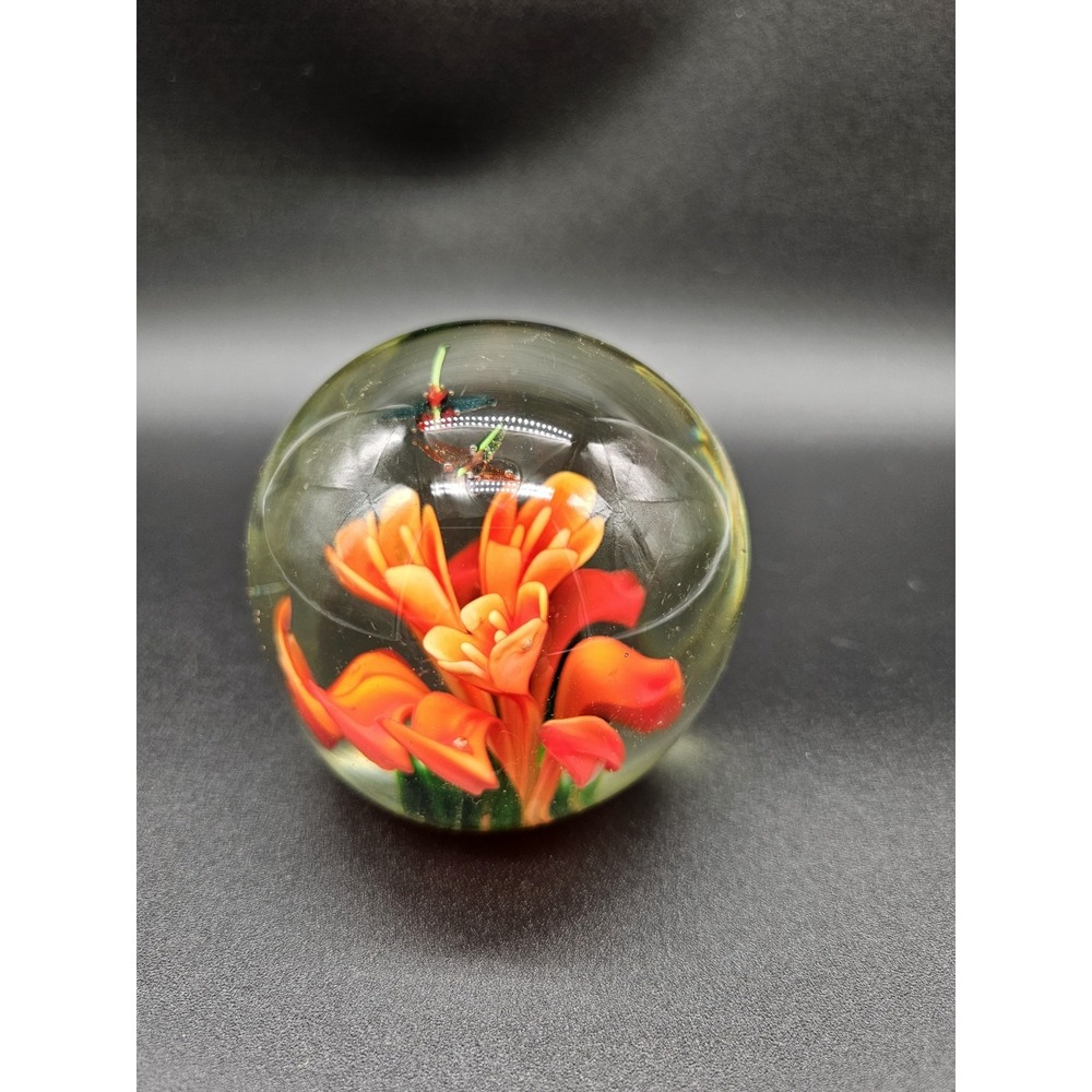 Vintage Silvestri Art Glass Floral Paperweight Red Flower